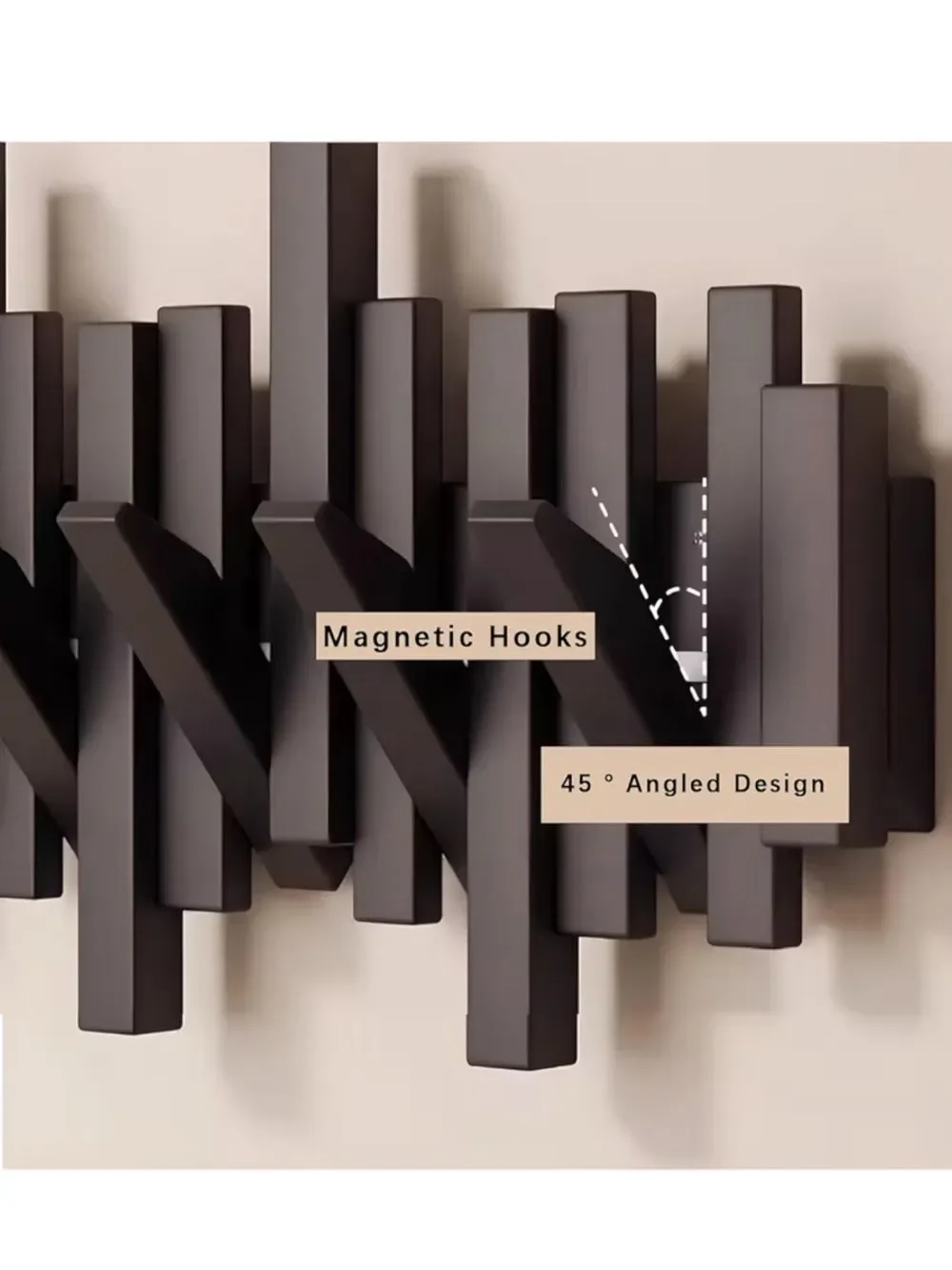 Espresso Color Modern Natural Wood Paino Wall Mounted 8 Hook Rack